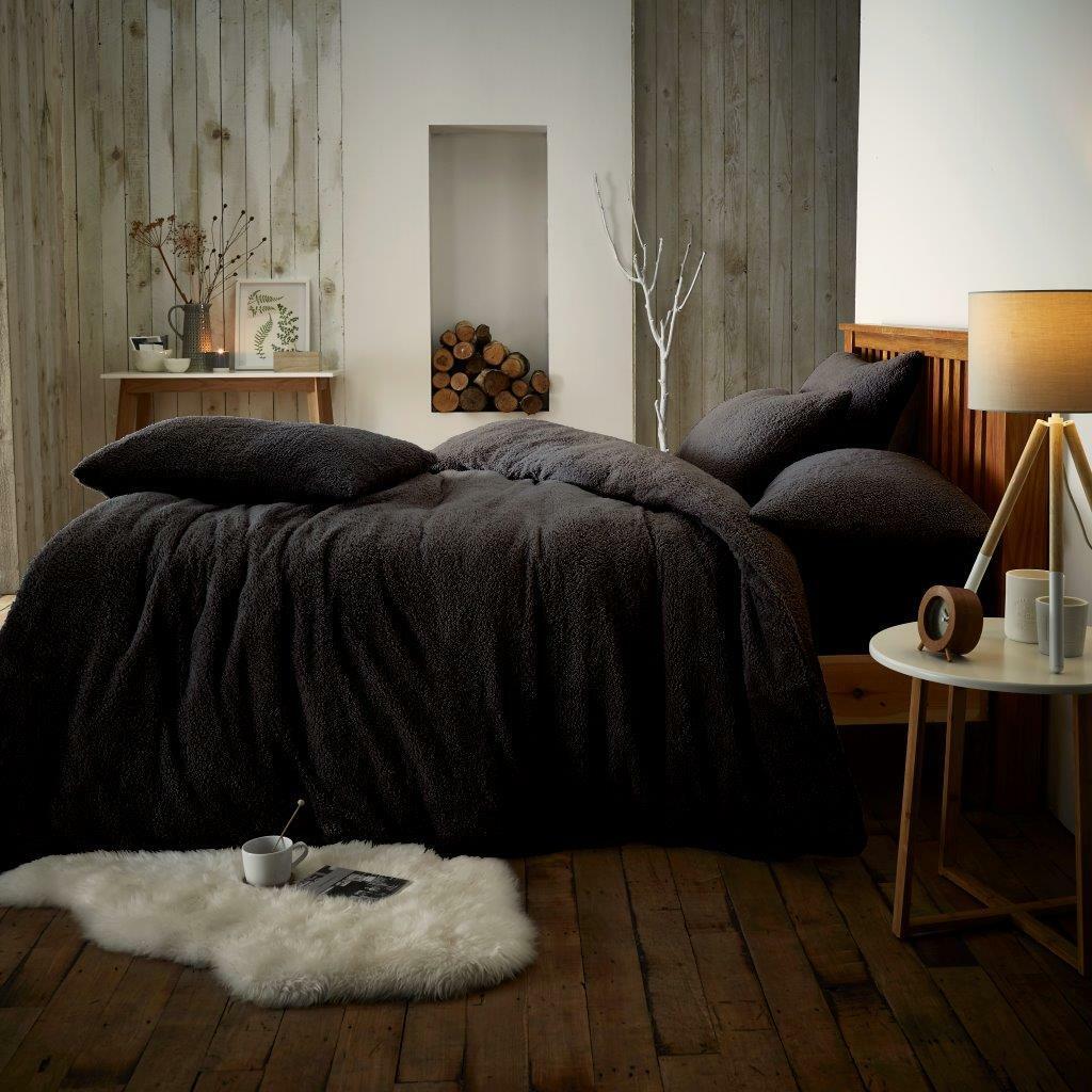 Soft Fleece Duvet Cover Set Fitted Sheet Teddy Warm Cozy Single Double King Size