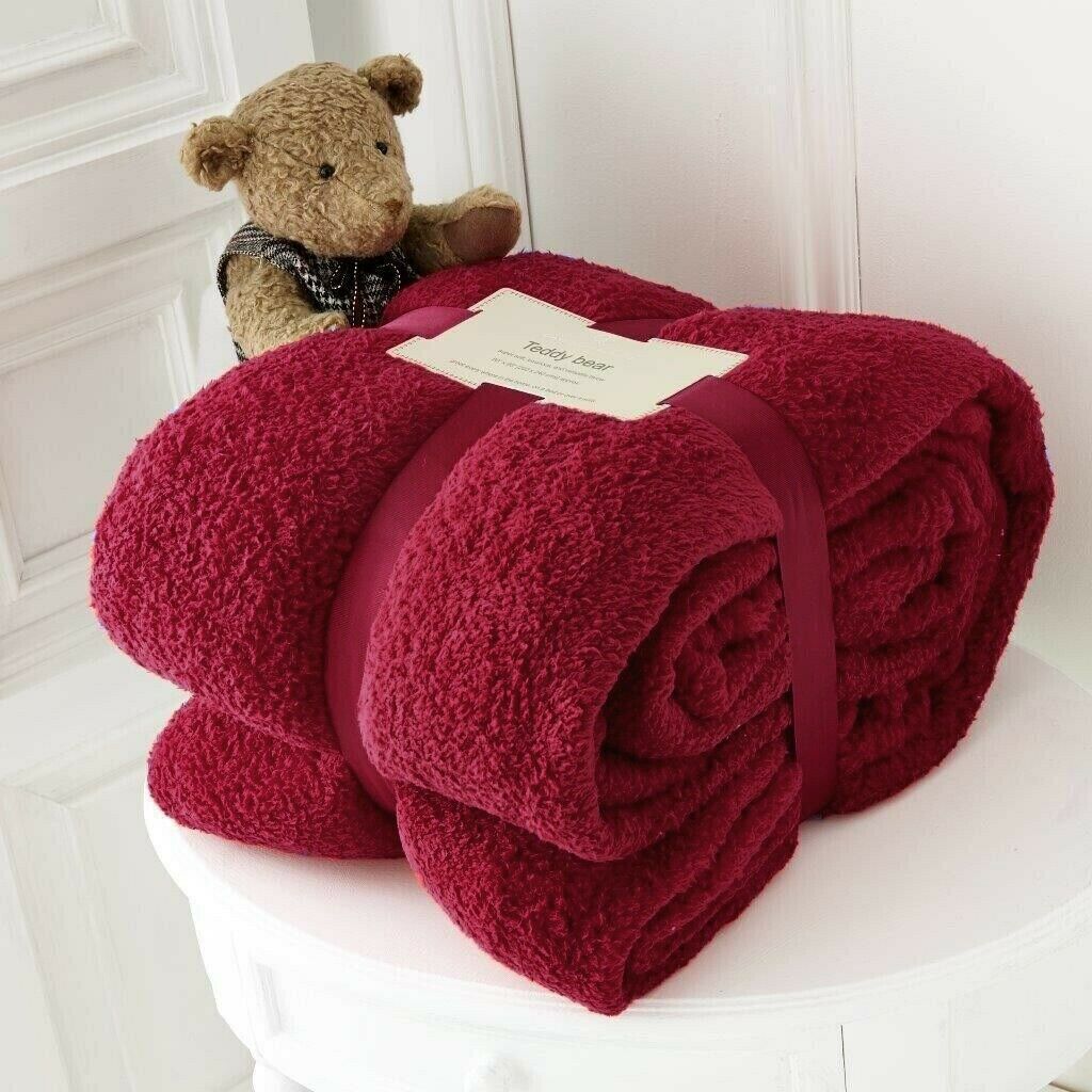 TEDDY BEAR FLEECE THROW BED LARGE BEDSPREAD SOFT CUDDLY WARM SOFA BLANKET