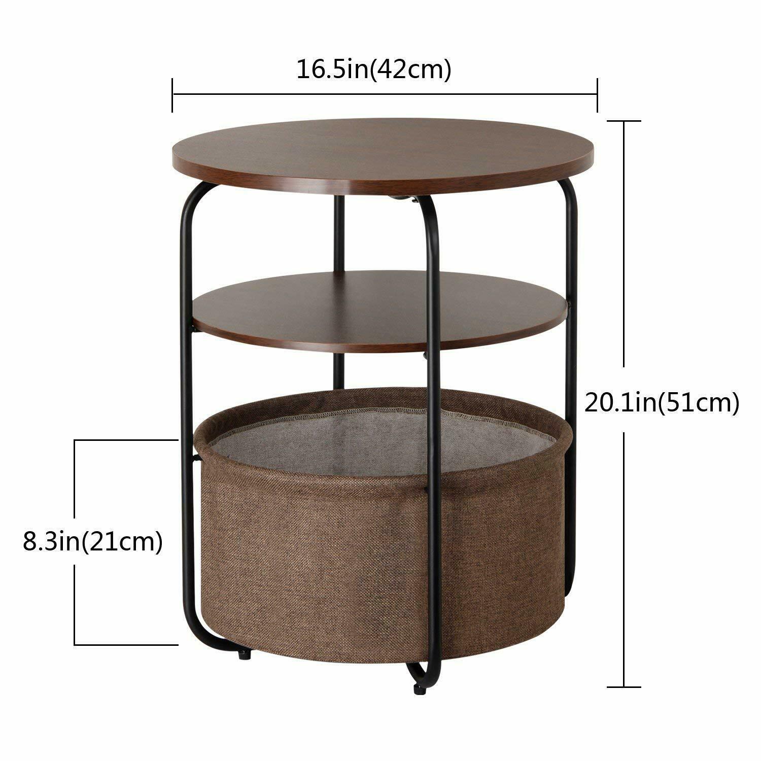 Vintage Coffee Round Table Sofa SideTable Bedside End Table Nightstand w/ Basket