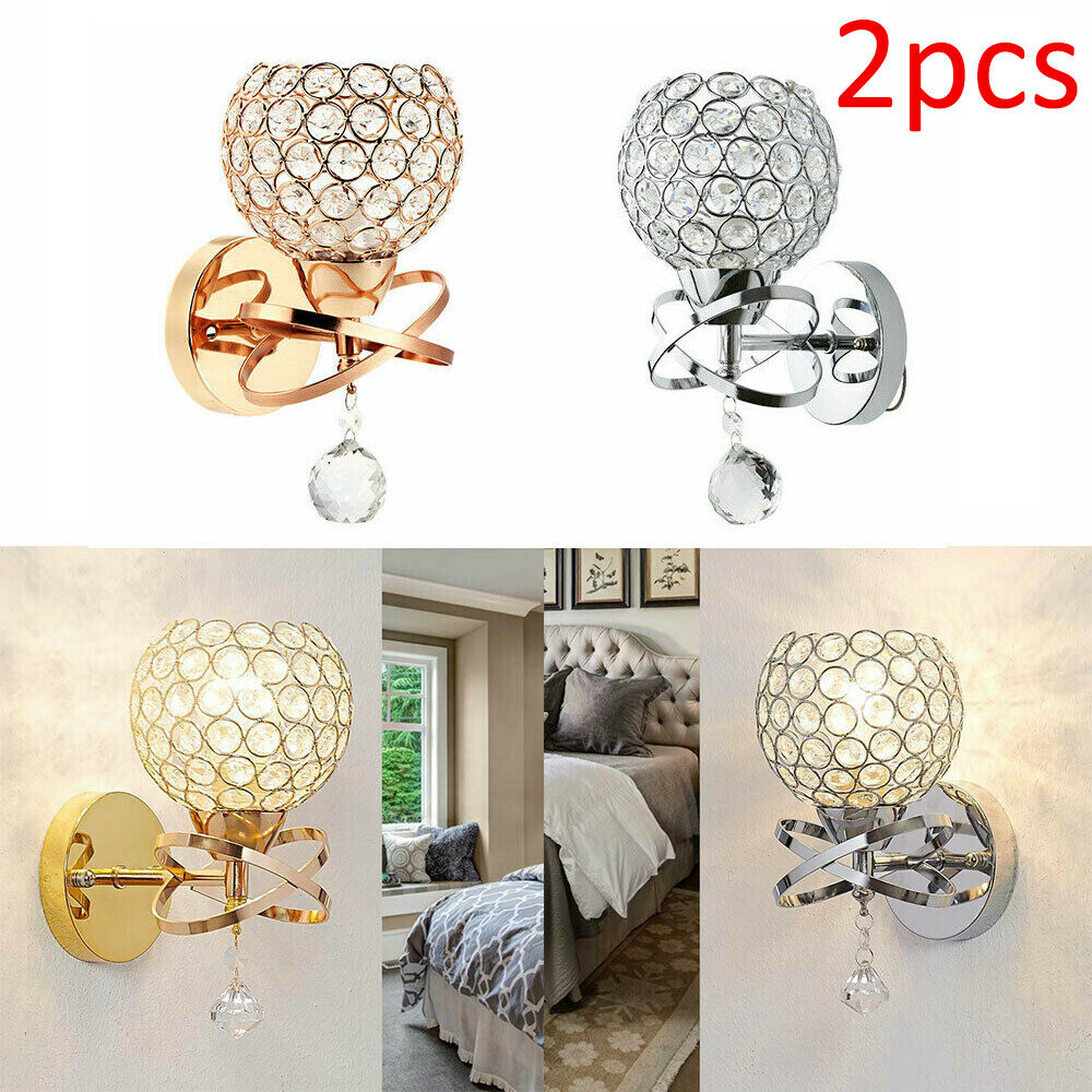 2PCS Chrome Crystal LED Wall Light Lamp Bedroom Living Room Home Decor NEW UK