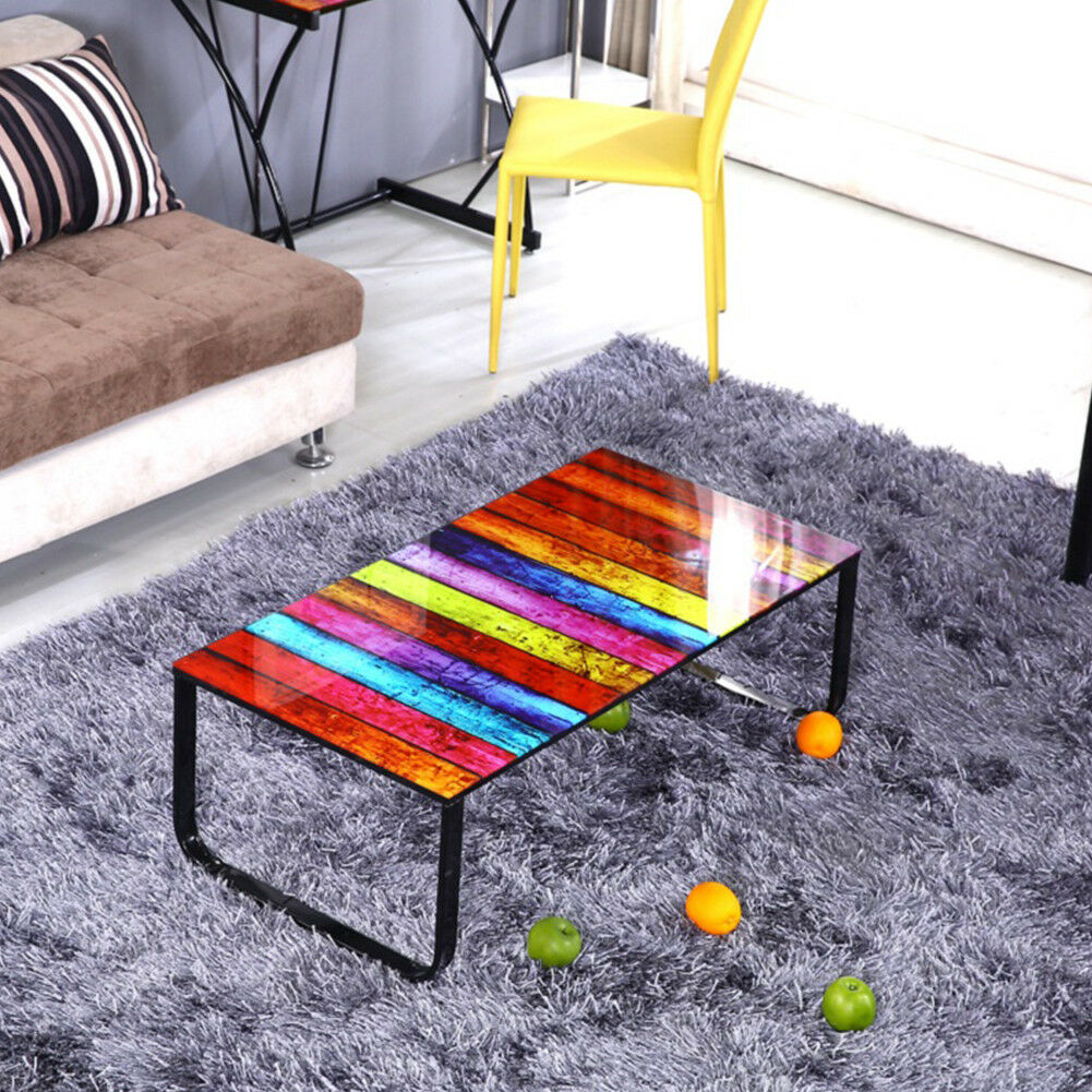 Tempered Glass Coffee Table with Metal Frame Side End Table Modern Living Room