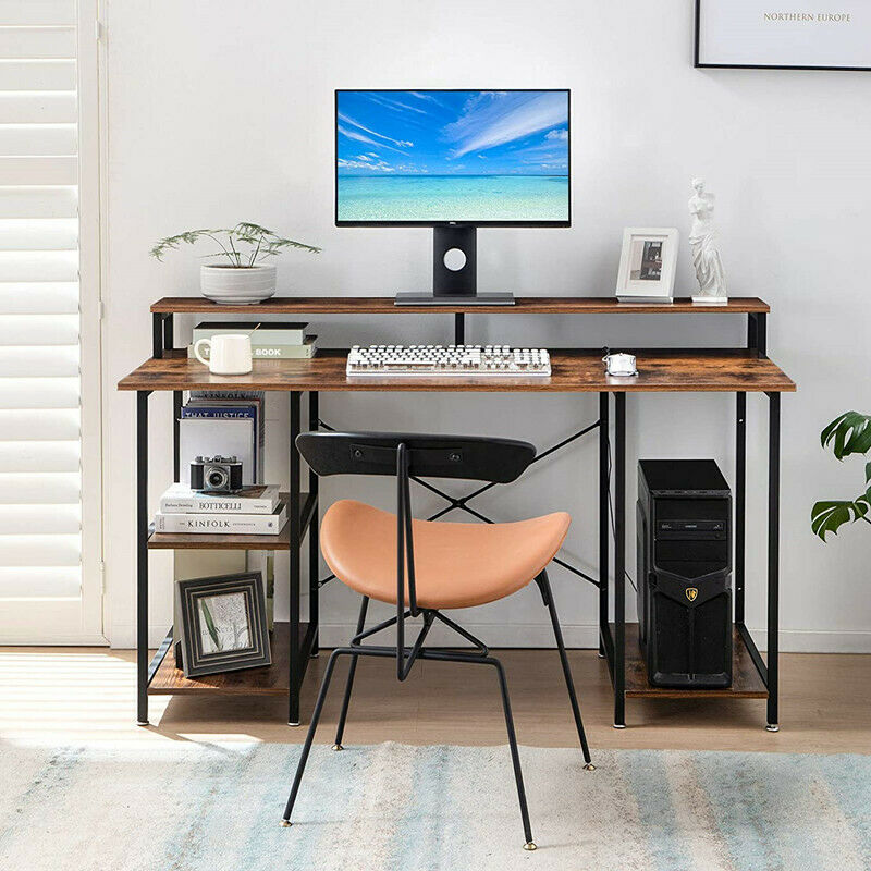 Large Computer Desk With Shelves Laptop Study PC Table Home Office Corner Desk