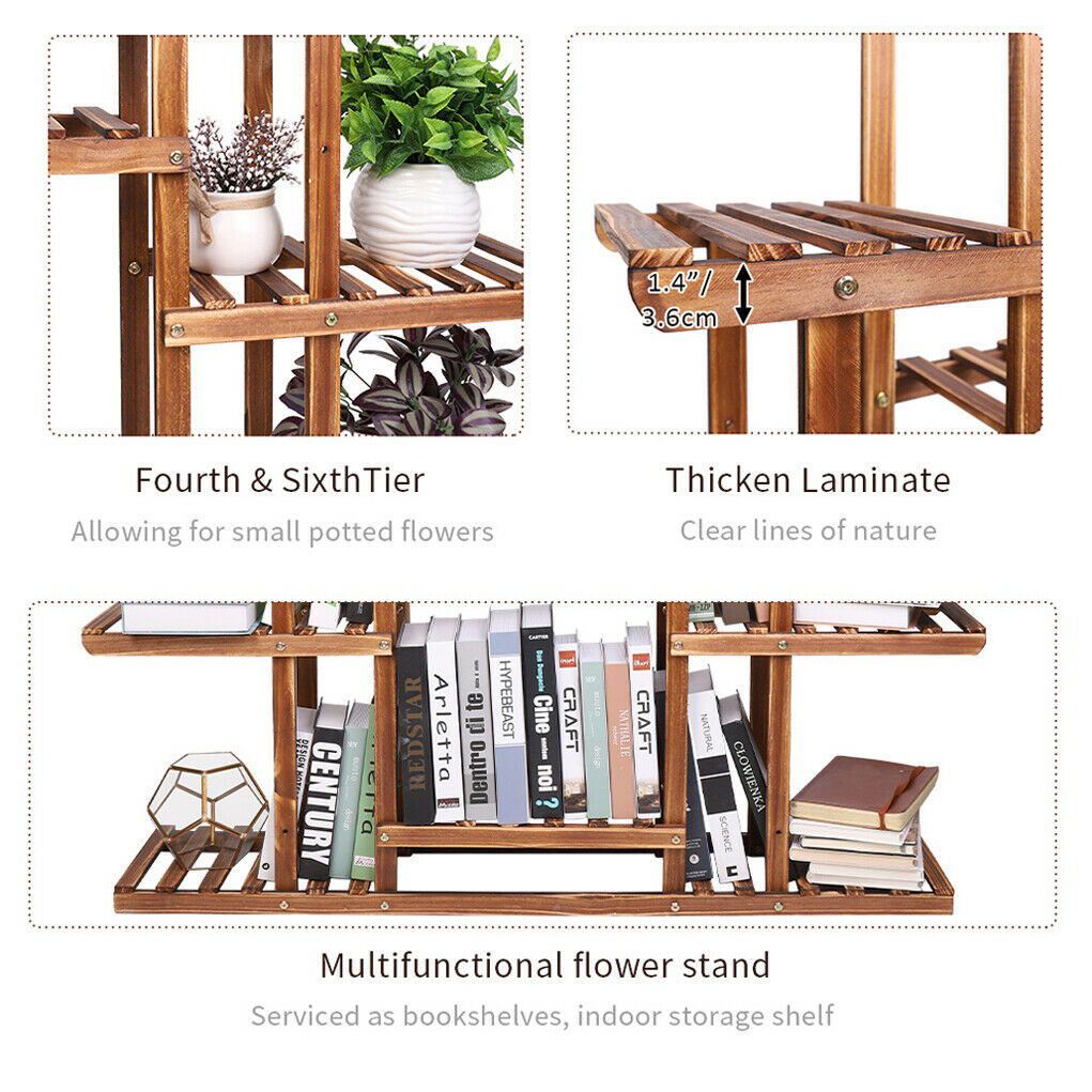 Wooden Plant Stand 6 Tiers Updated Solid Pot Shelf Flower Bonsai Rack Display UK