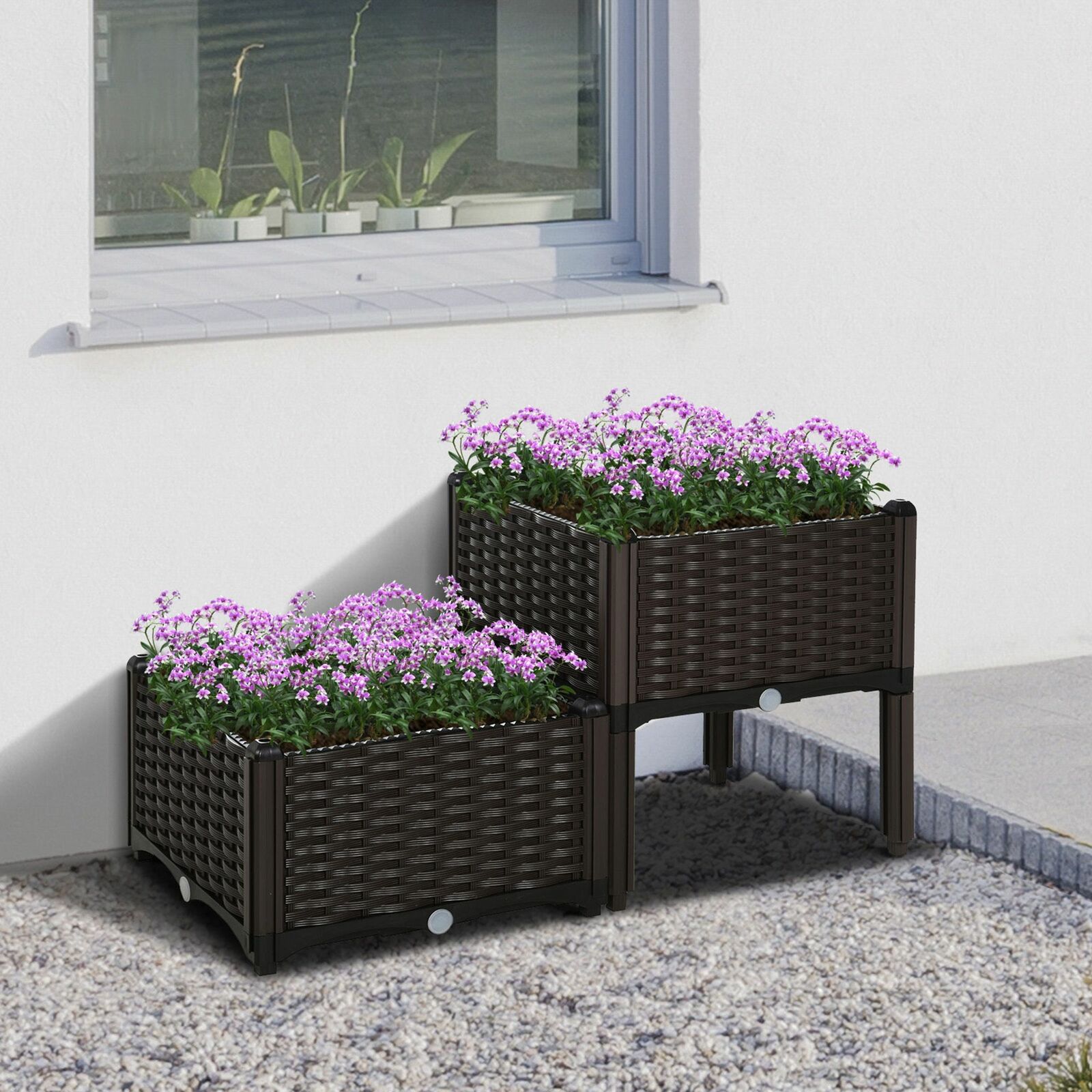 2PC Raised Flower Bed Vegetable Herb Lightweight -40L x 40W x 26-44H cm