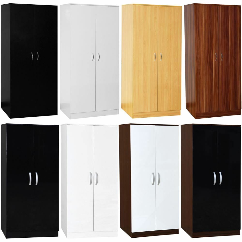 Wardrobe 2 Door Wood High Gloss Bedroom Clothes Storage Furniture