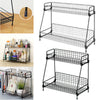 2 Tier Iron Rack Wire Basket Storage Container Desktop Shelf Kitchen Bathroom uk