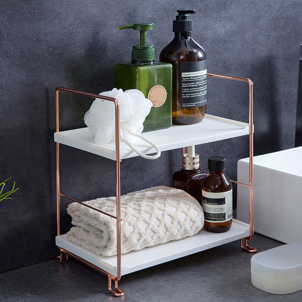 2/3 Tier Rose Gold Storage Holder Rack Shelf Organizer Shelving Countertop Units