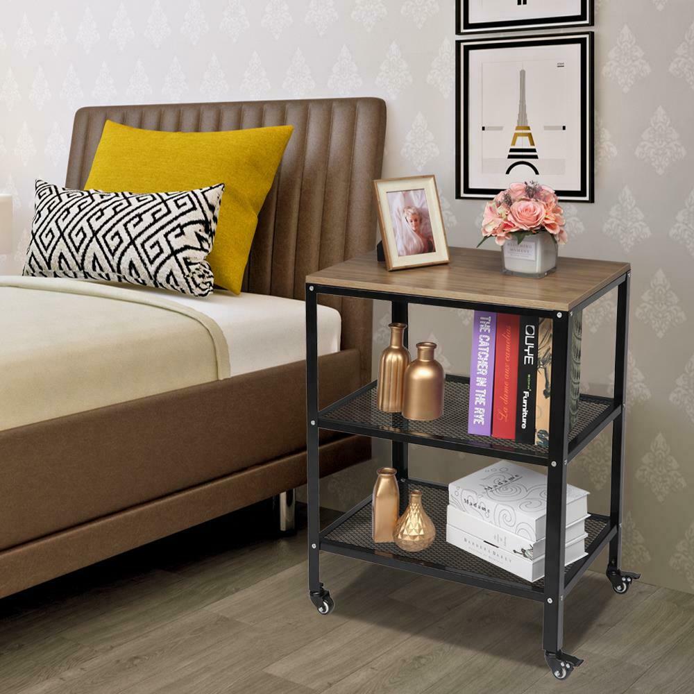 3-Tier Rolling Serving Cart on Wheels with Storage Microwave Cart for Kitchen