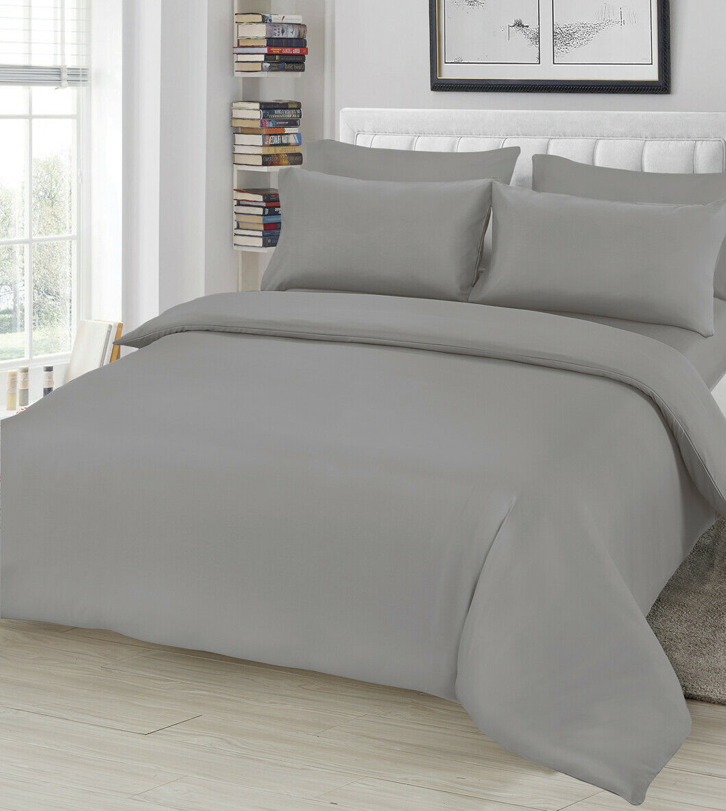 Plain Duvet Cover & Pillowcase Reversible Bedding Set or Fitted Sheet