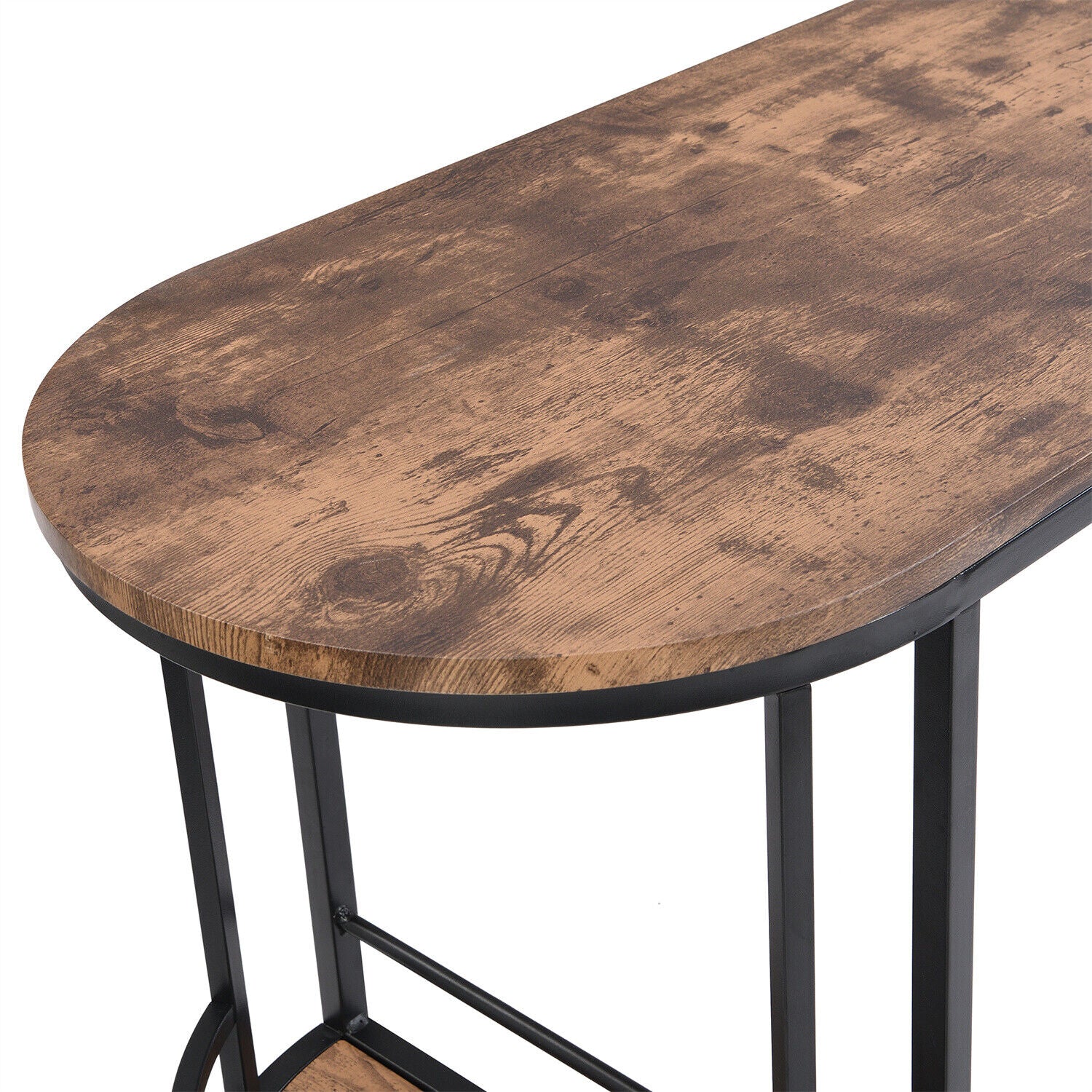 Industrial Bar Table Set with 2 Chairs Dining Set w/ Wine Rack Side Storage HT