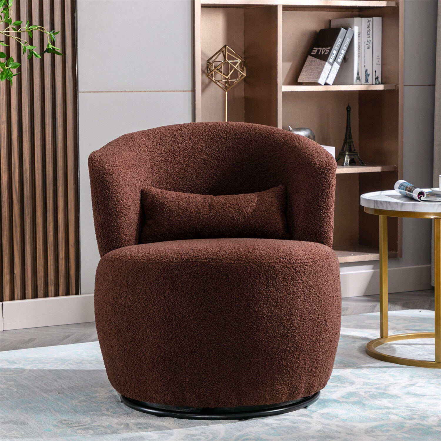 Swivel Tub Chair Teddy Fabric Accent Armchair Barrel Chairs Reading Chair HT