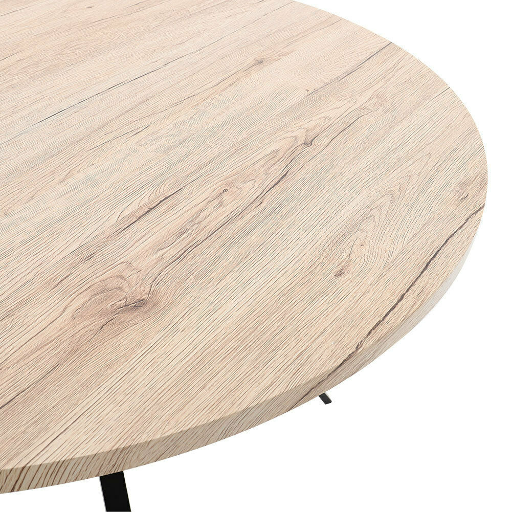 Round Dining Table 110cm Wooden Top With Metal Legs Kitchen Dining Room Table