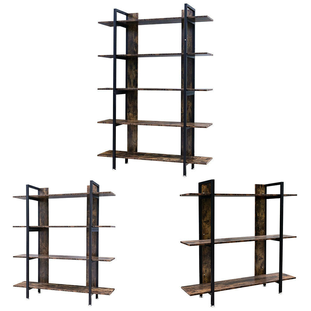 3-4-5 Tier Bookcase Shelving Unit Industrial Rustic Wood Metal Storage Shelf