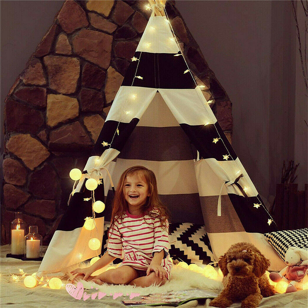 Kids Teepee Tent Black and White Stripe Children Play House for Indoor Quildinc