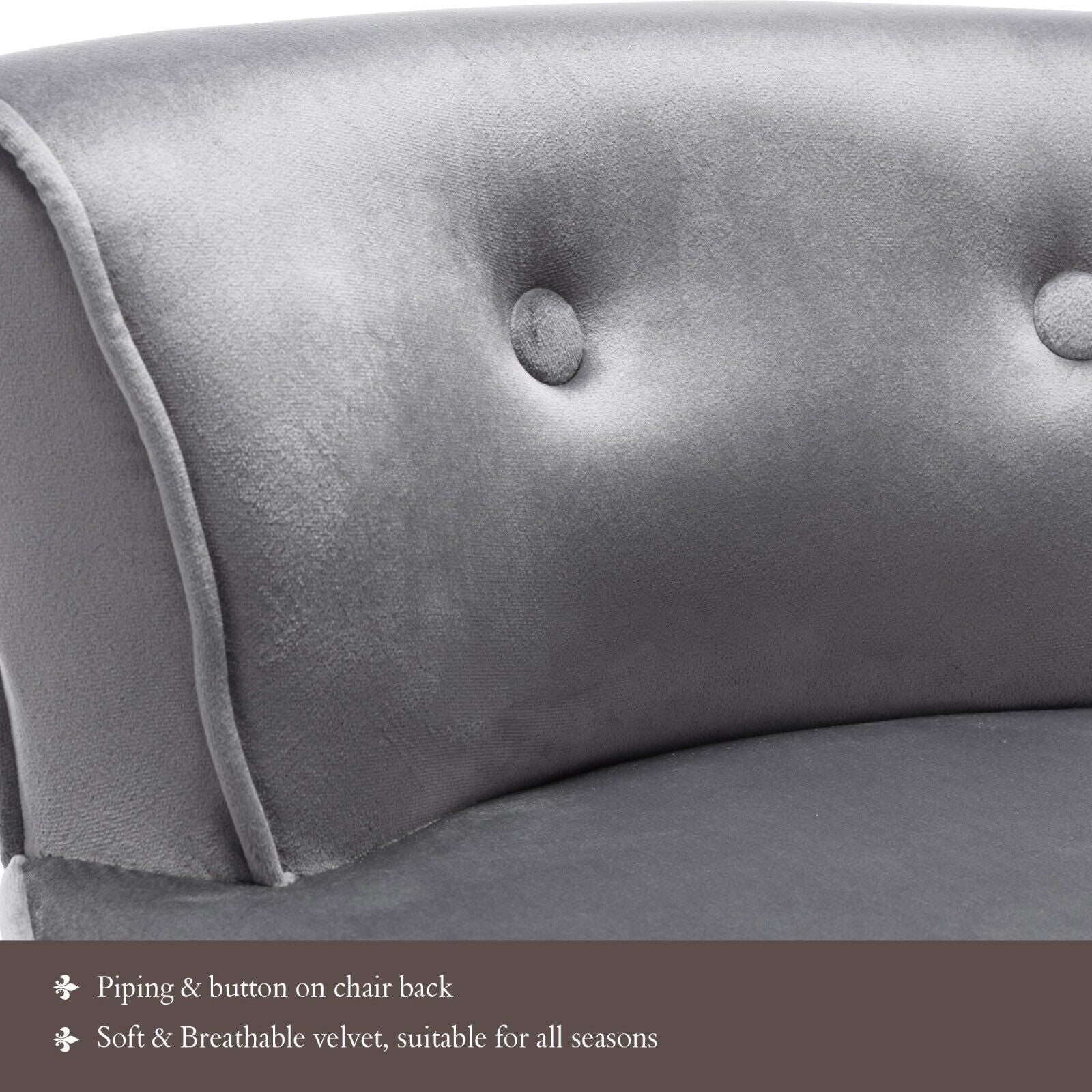 Velvet Dressing Table Stool Bedroom Vanity Makeup Stool Bedroom Chair Gray HT