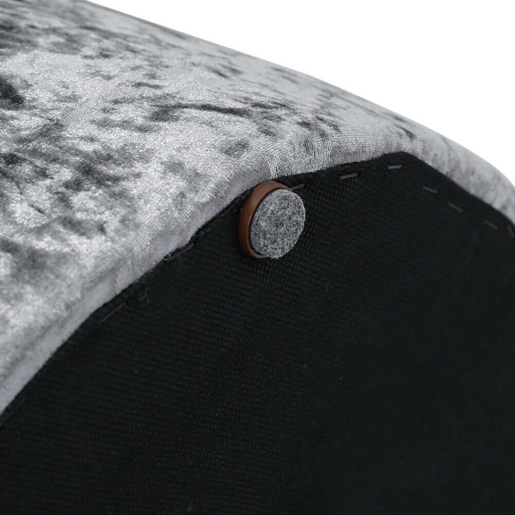 Silver Grey Crushed Velvet Pouffe Stool Diamante Round Ottoman Footrest Seat