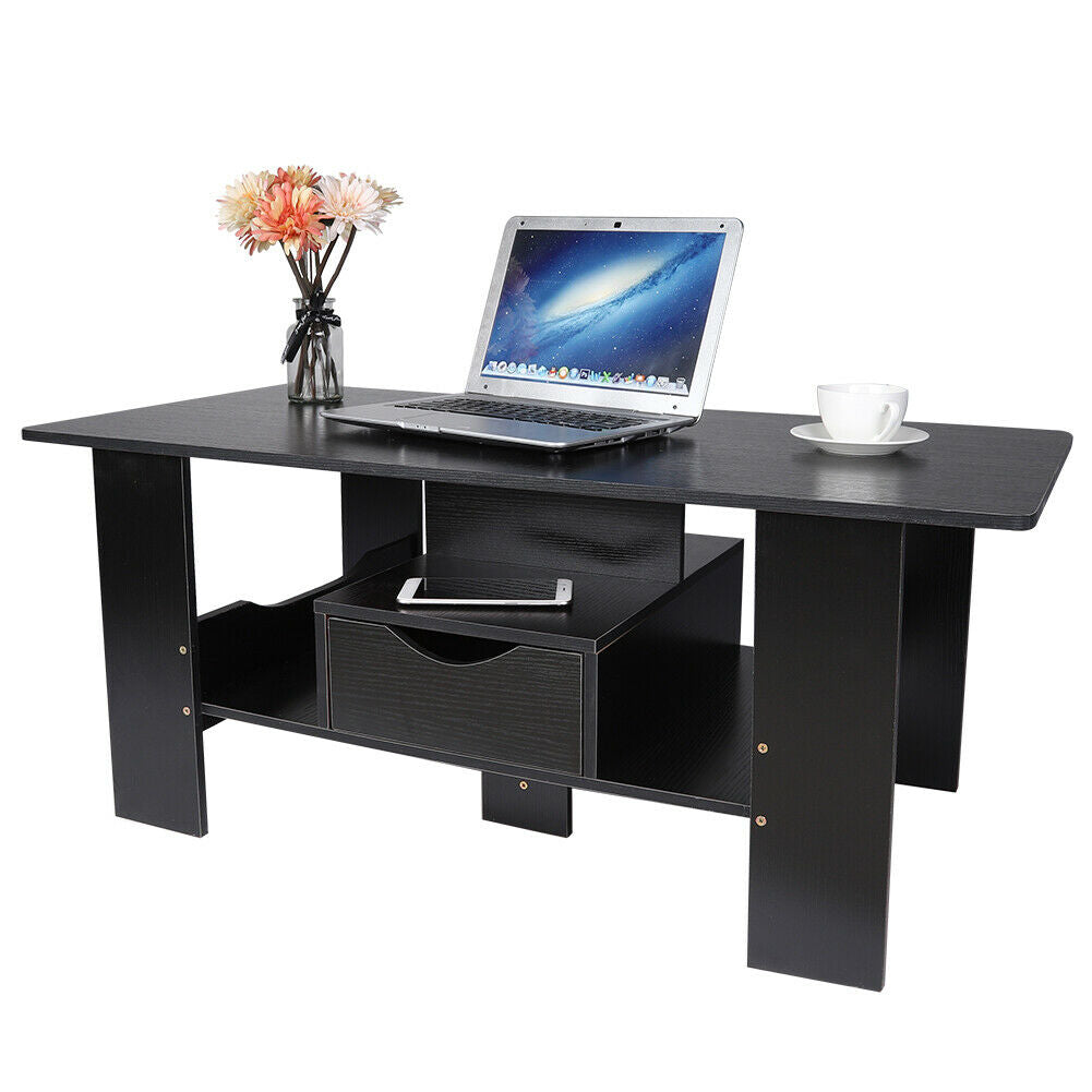 Black Classic Sofa Side Table Coffee Tea Desk with Drawer Living Room Furniture
