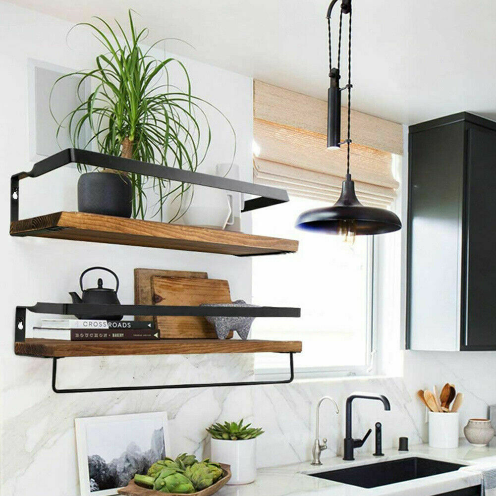 2X Wood Floating Shelf Wall Mounted Hanging Rack Display Rustic Storage Shelves
