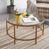 Round Coffee Table Satin Gold Clear Glass Top Finish / Metal End Side Tea Table