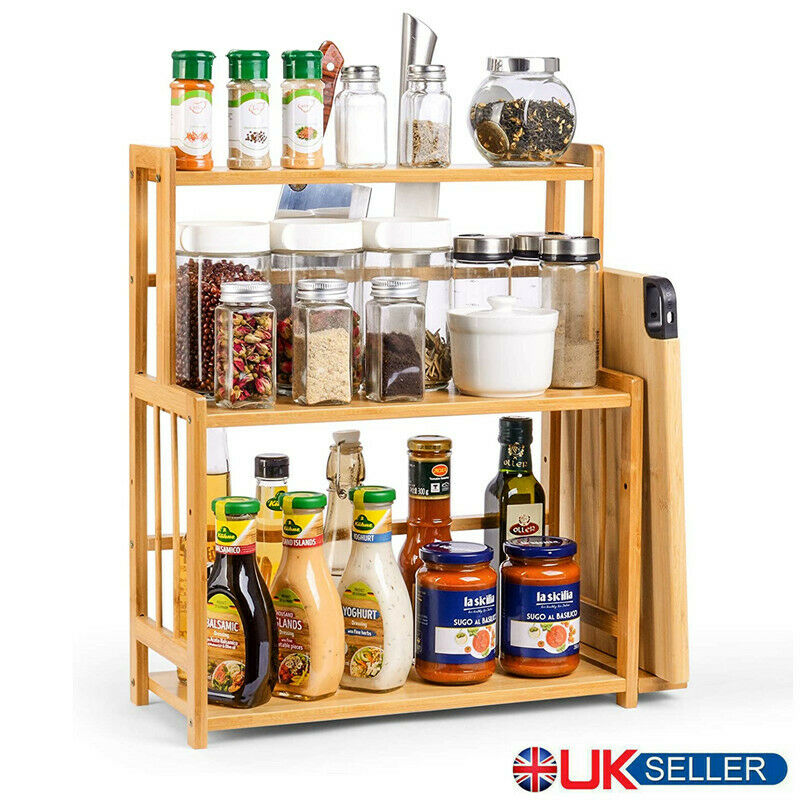 3 Tiers Bamboo Spice Rack Storage Organizer Seasoning Herb Jar Bottle Stand