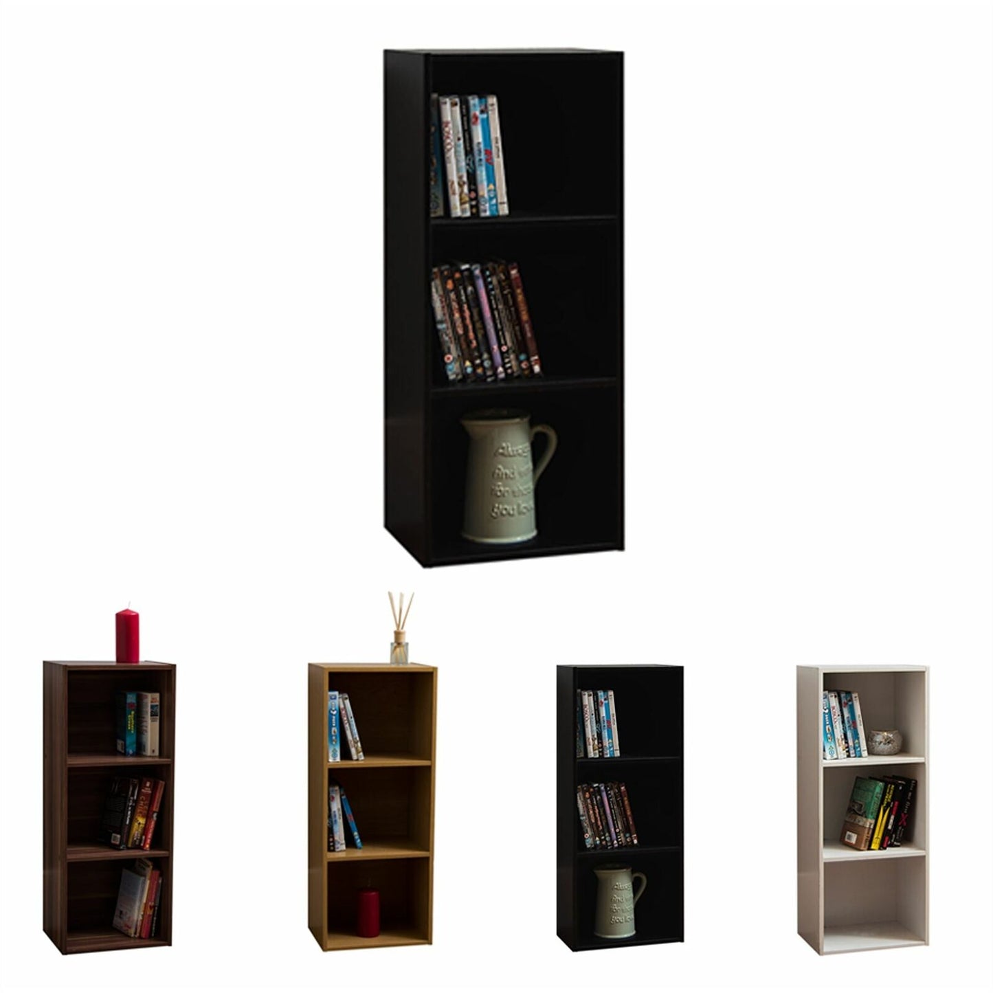 Oxford Bookcase 3 Tier Cube Shelf Wood Storage Photo Display Room Furniture Unit