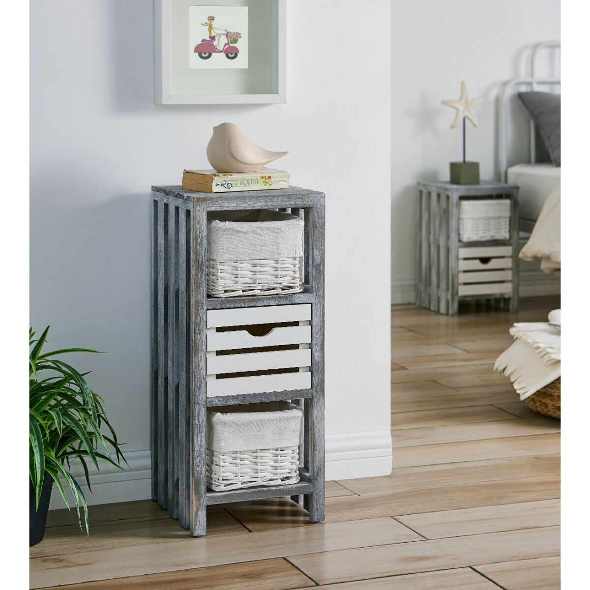 Bedside Bedroom Bathroom Table Cabinet Nightstand Storage Unit Wooden Wicker New