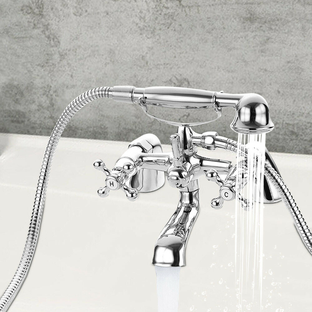 UK Traditional Bath Filler Shower Mixer Tap with Handset Bathroom Taps Chrome