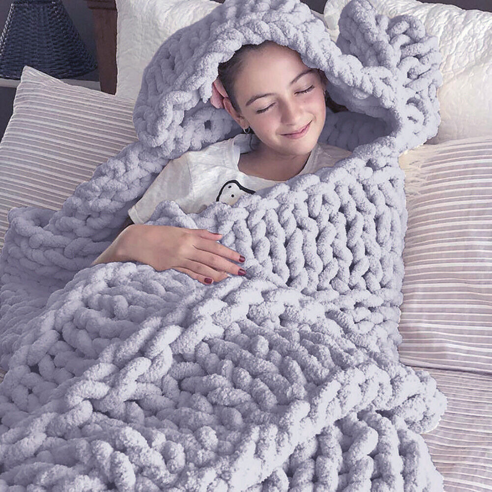 Chunky Knit Throw Hand Knitted Thick Blanket Soft Sofa Bed Wooly Cable Blanket