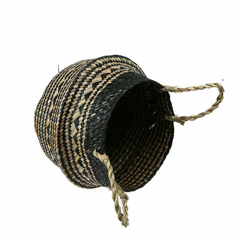 Elegant Seagrass Belly Basket Bag Garden Decor Laundry Storage Plant Pot Basket