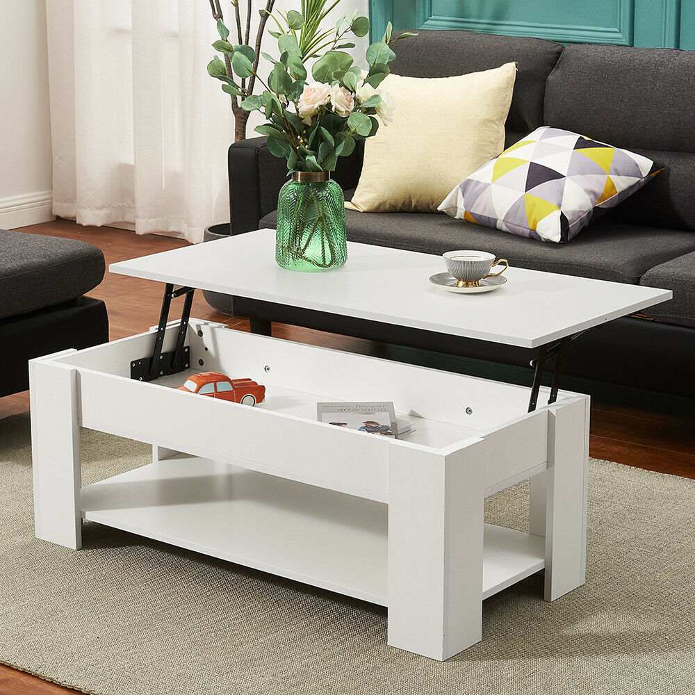 Lift Up Top Coffee Table Wooden Coffee Tea Table with Sliding Top Hidden Storage