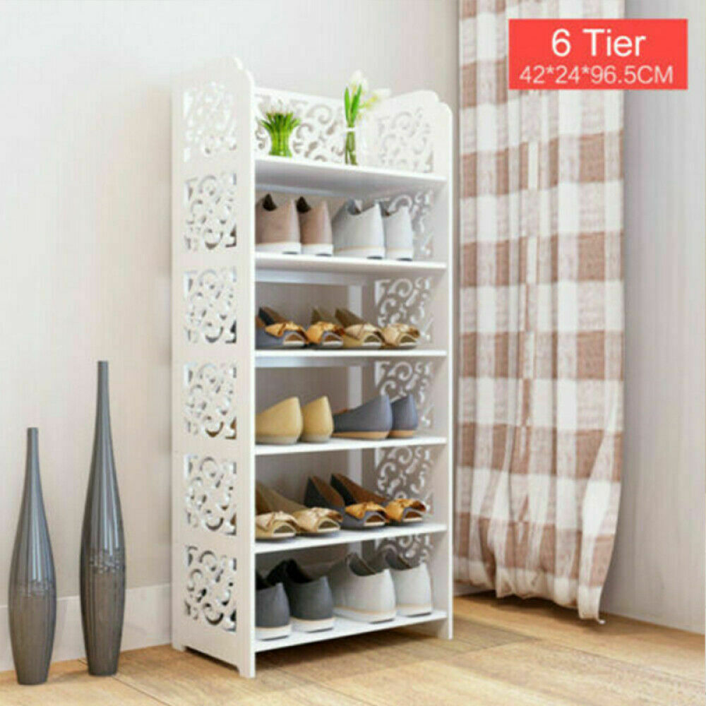 3/4/5/6 Tiers Shoe Rack Storage Shelf Display Stand Organiser Unit Cabinet White