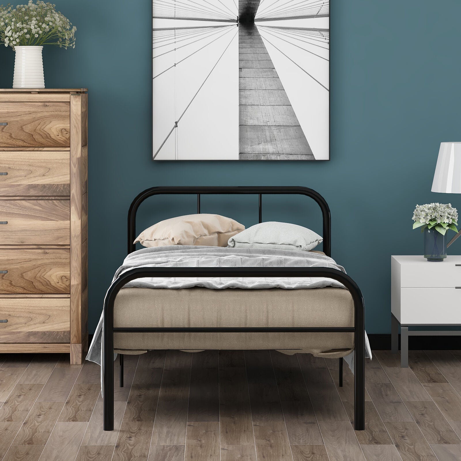 Single Metal Bed Frame 3ft Single Bedstead Bedroom Furniture for Adults Kids