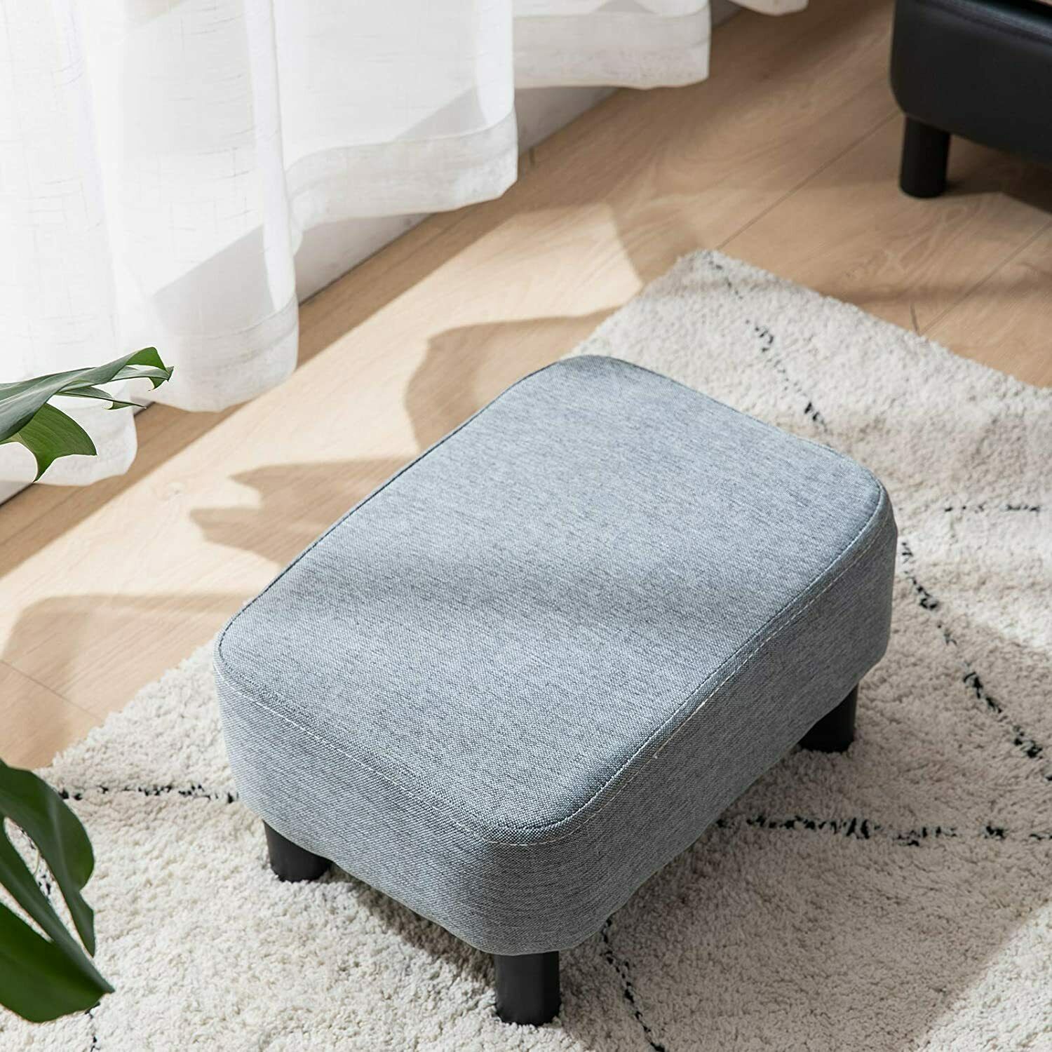 Rectangular Stool Linen Fabric Footstool Foot Rest Stool Pouffe Ottoman Seating