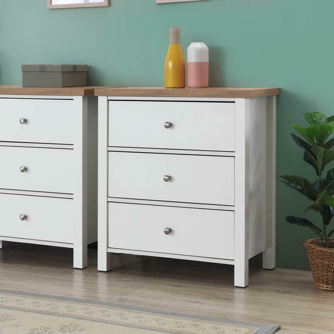 3 Drawer Bedroom Cabinet Chest of Drawers White and Oak