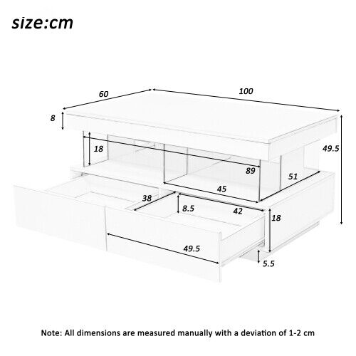 Coffee Table High Gloss LED RGB Tea Table With Storage Drawers Living Room HT