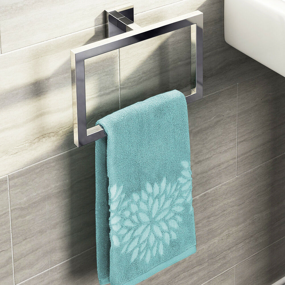Modern Bathroom Square Towel Rack Towel Ring Holder Chrome Wall Mounted