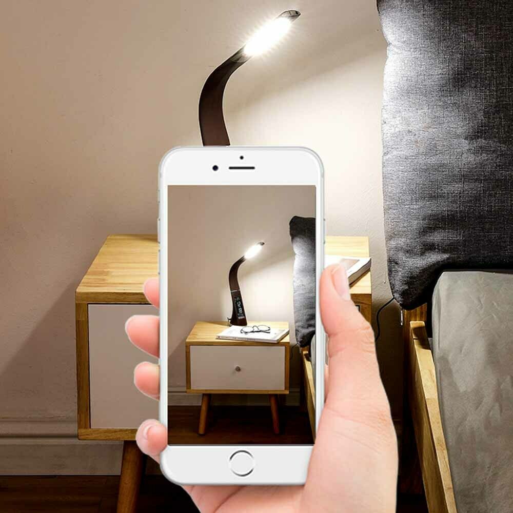 LED Dimmable Reading Bedside Lamp Table Desk Light Calendar Clock Touch
