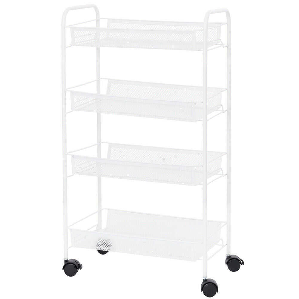 3/4 Tier Rolling Cart Kitchen Bathroom Storage Trolley Rack Metal Mesh Shelf