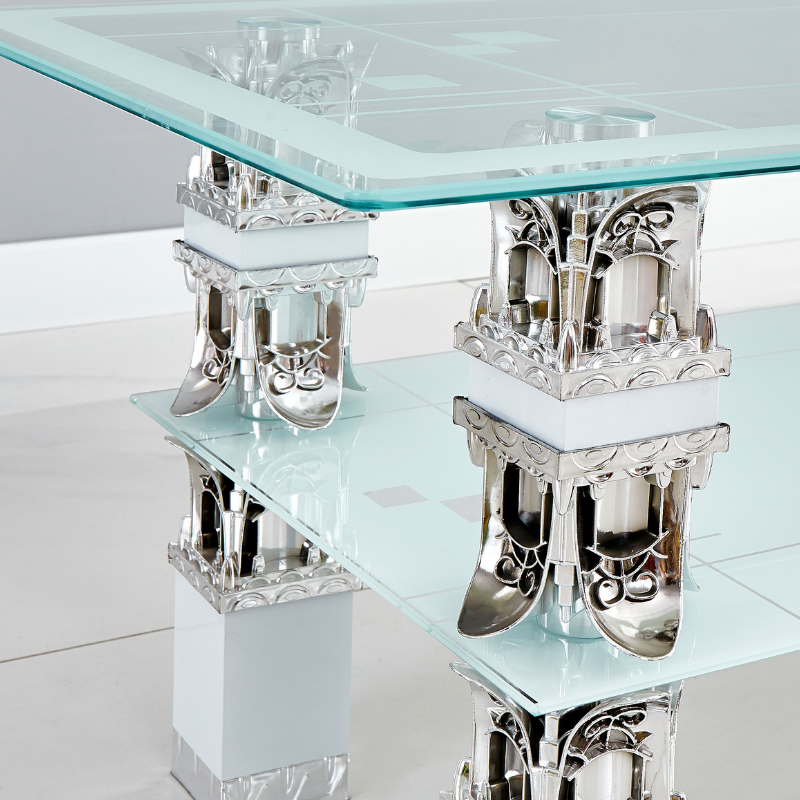 LX Glass Coffee Table With Storage Shelf Rectangle Modern Living Room Furniture
