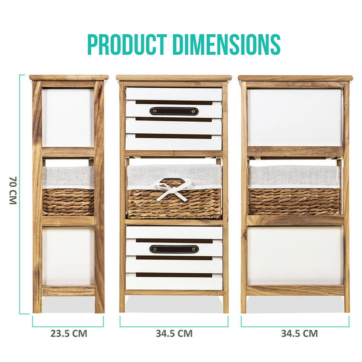 Bedside Table Unit Cabinet Wicker Basket 2/3 Drawer Nightstand Storage Bathroom