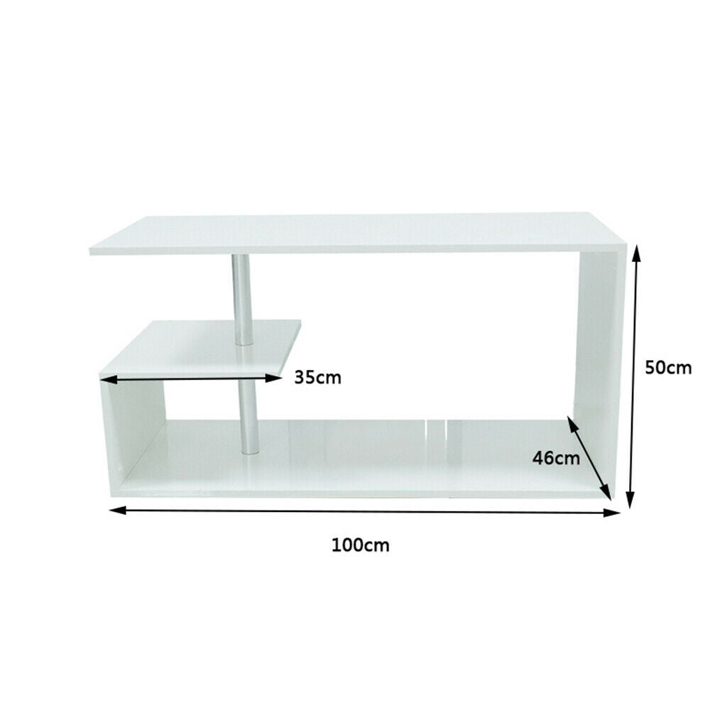 High Gloss RGB LED Lights Coffee Table Storage Side Table White Unit Living Room