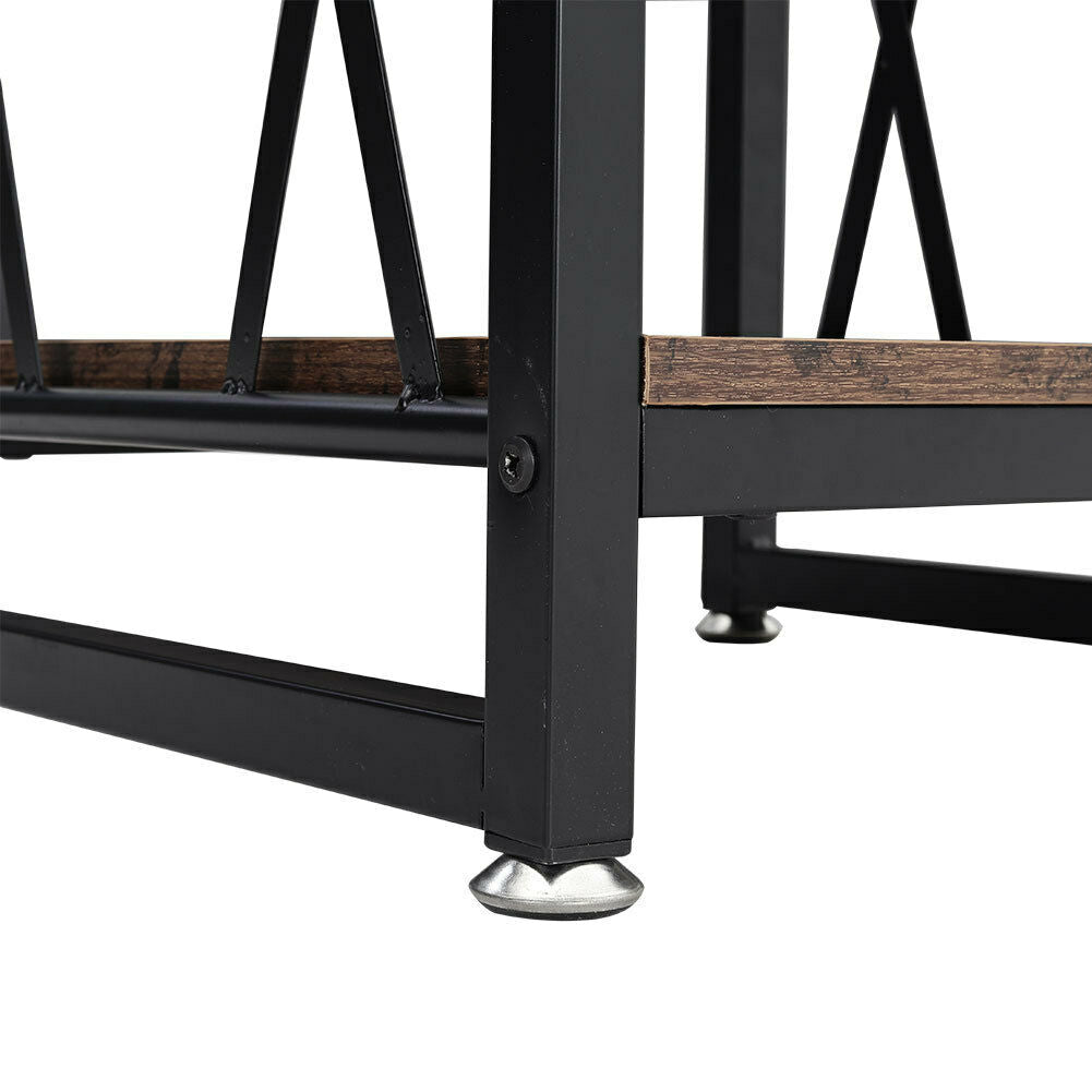 2 Tier Side End Table Industrial Rustic Wood Metal Bedside Nightstand Lamp Table