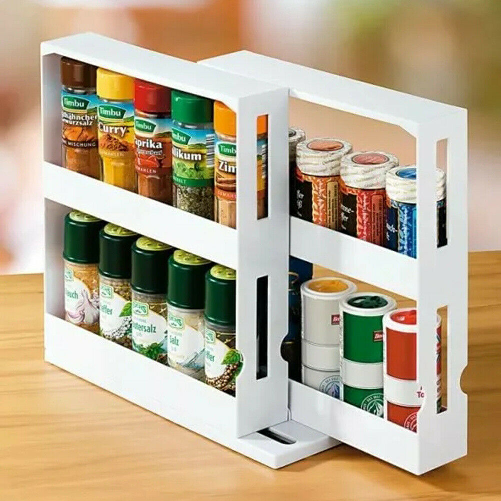 Rotating Spice Herb Jar Holder Rack Kitchen Corner Storage Organizer Multi-Use