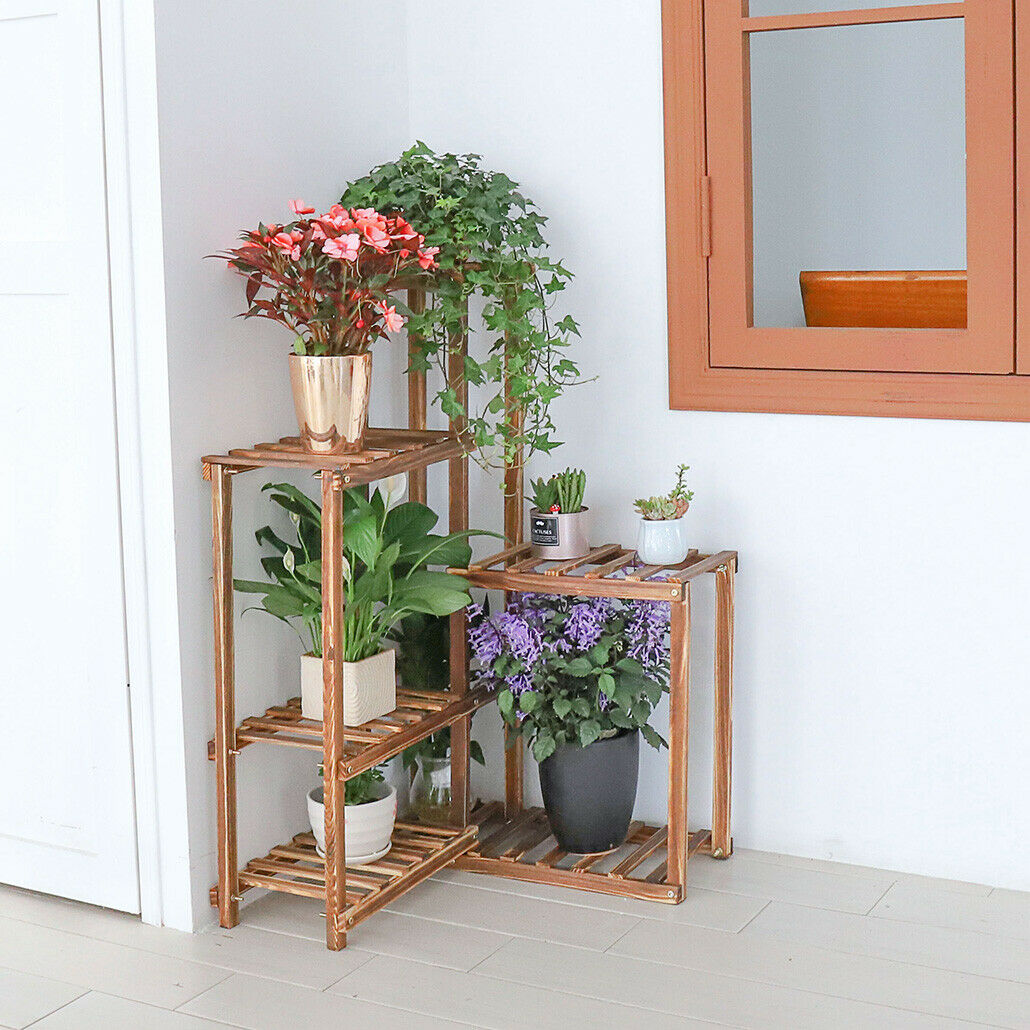 Tall Corner Garden Wooden Planter Plant Stand Steps Herb Flower Timber Holder UK