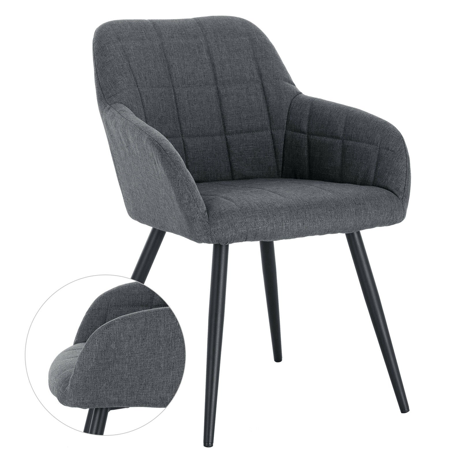 2xDining Chair Linen Counter Chair Steel Legs Tub Chair Armchair with Armrests