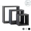 Square Display Shelves Floating Wooden Wall Storage - 3 Sizes - Grey - Set of 3