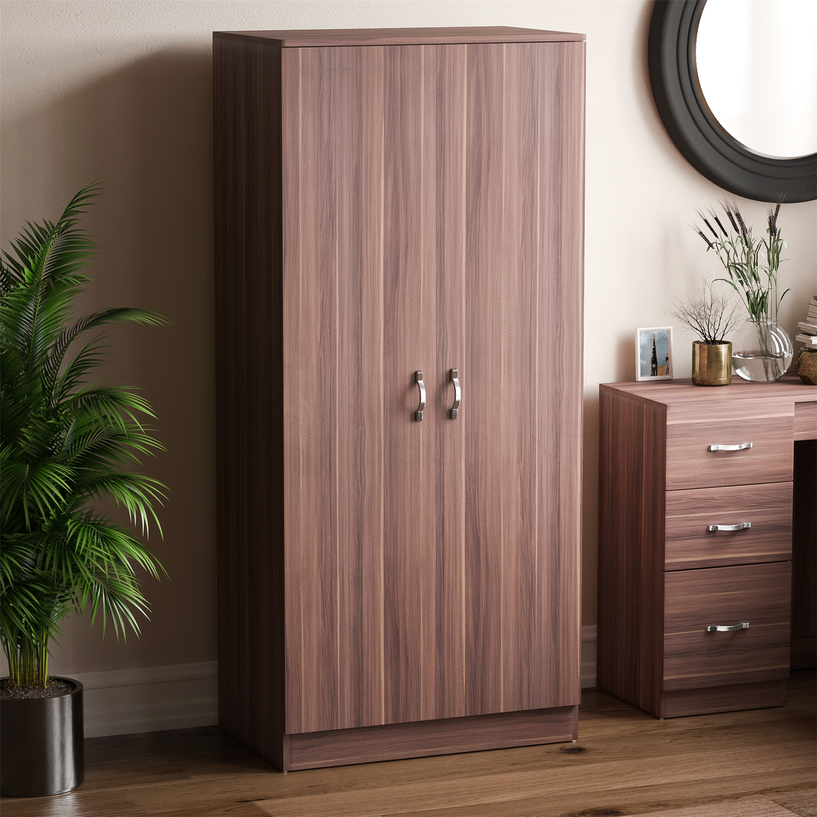 Wardrobe 2 Door Wood High Gloss Bedroom Clothes Storage Furniture
