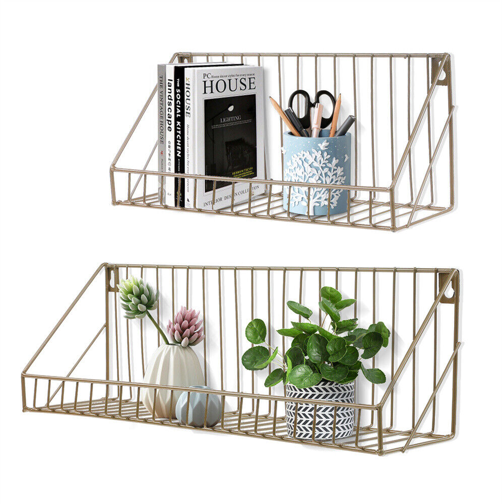 2X Wall Mounted Floating Shelves Metal Bathroom Shelf Kitchen Storage Rac