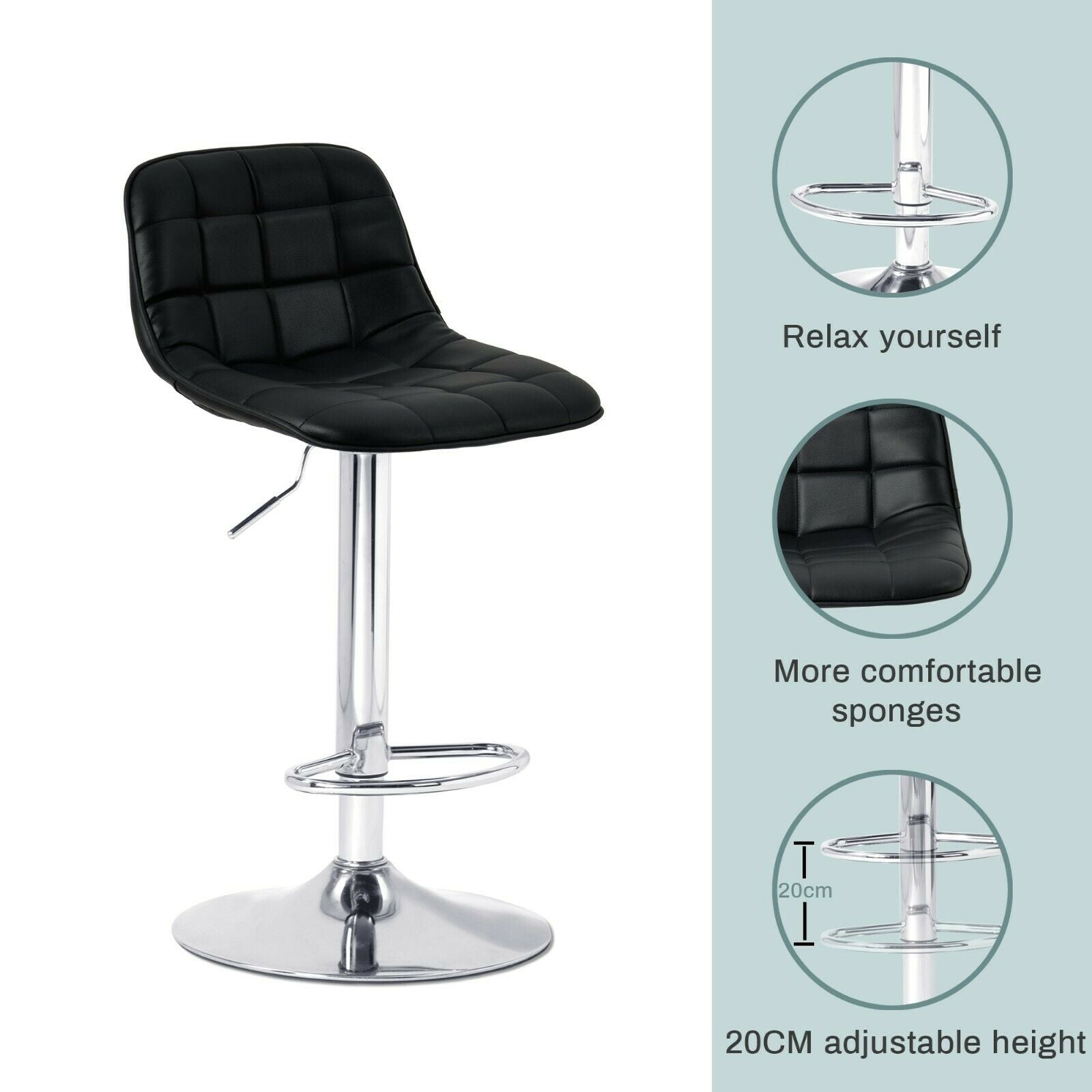 2×Bar Stools Leather / Velvet Chairs Breakfast Chair Swivel Gas Lift Adjustable