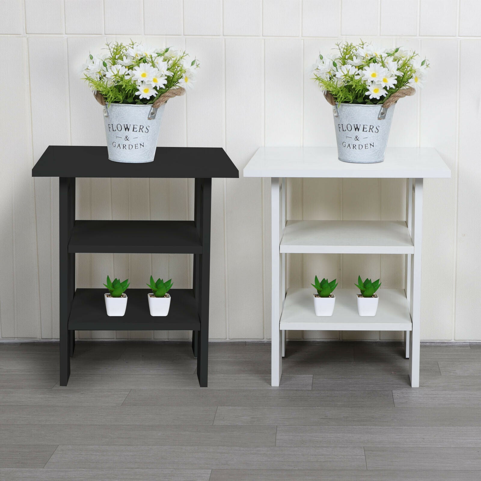 2 Tier Wooden Side End Table Nightstand Furniture Living Room Bedroom Storage